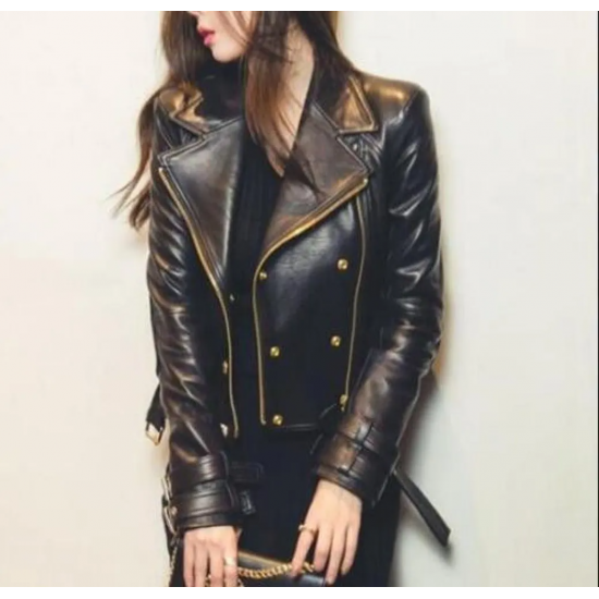 Womens Biker Style Genuine Leather Jacket