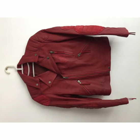 Acne Studios Theo Leather Biker Jacket in Red