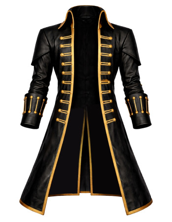 Men's Gothic Vampire Leather Coat with Gold Trim