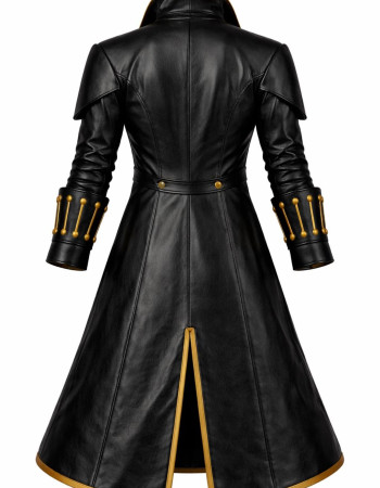 Men's Gothic Vampire Leather Coat with Gold Trim