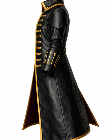 Men's Gothic Vampire Leather Coat with Gold Trim