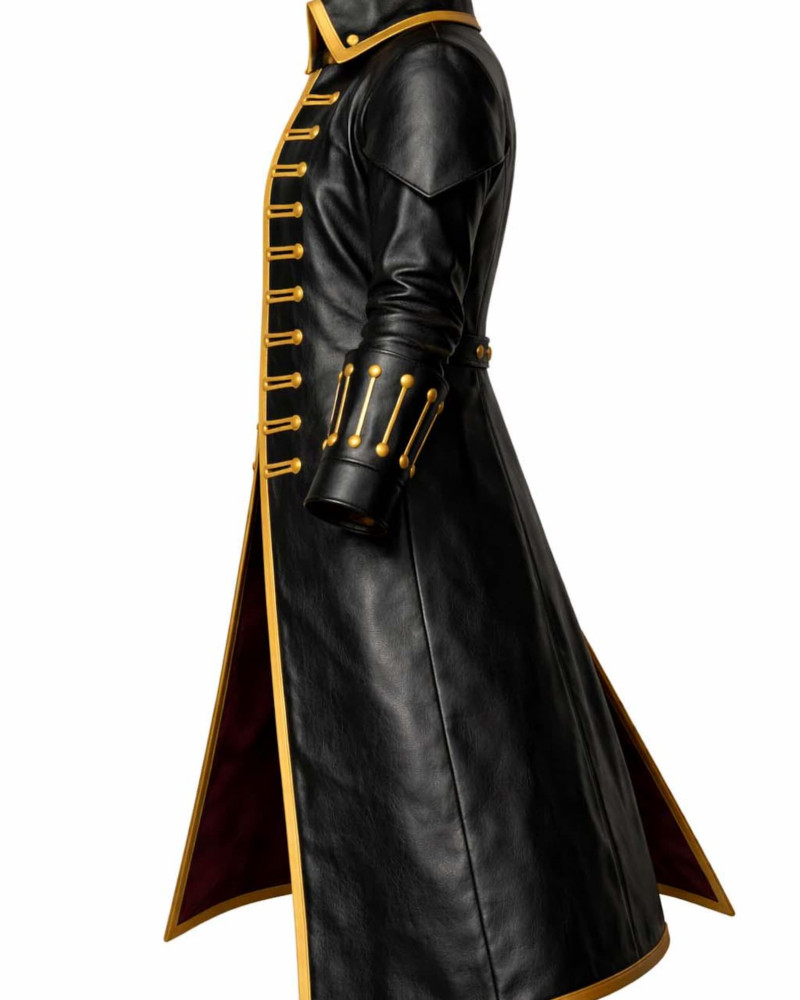 Men's Gothic Vampire Leather Coat with Gold Trim