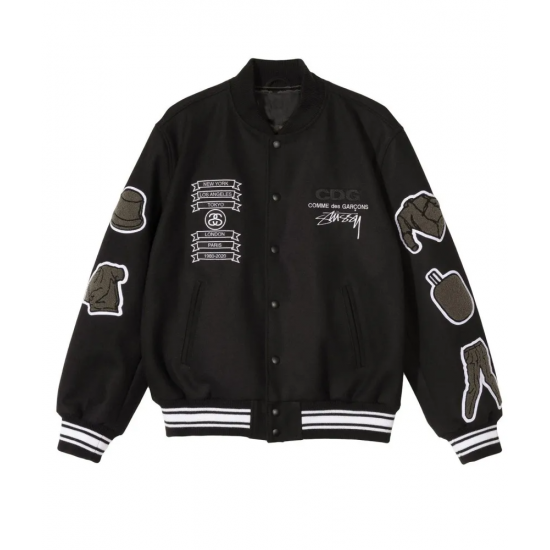 Asap Rocky Stussy CDG Black Wool Letterman Varsity Jacket