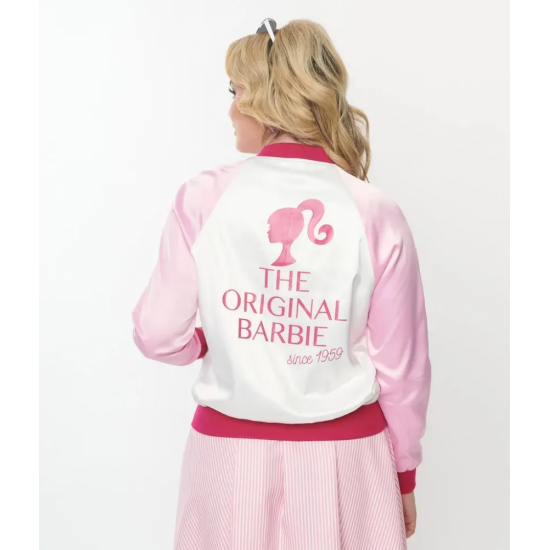 Barbie x Unique Vintage Pink Satin Bomber Jacket