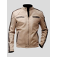 Beige Leather Moto Jacket