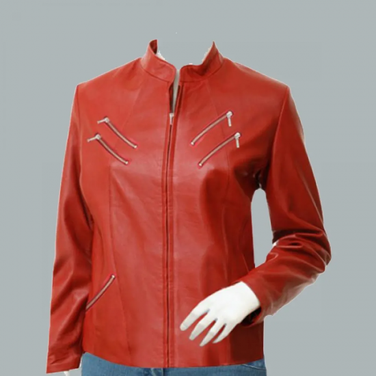 Biker Style Women's Red Leather Jacket