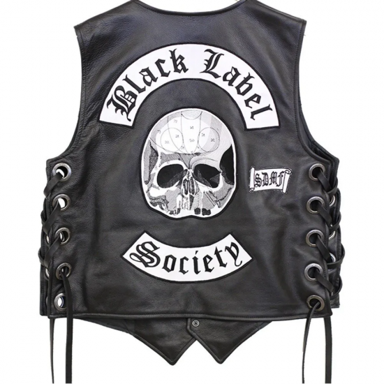 Black Label Society BLS Black Leather Biker Vest