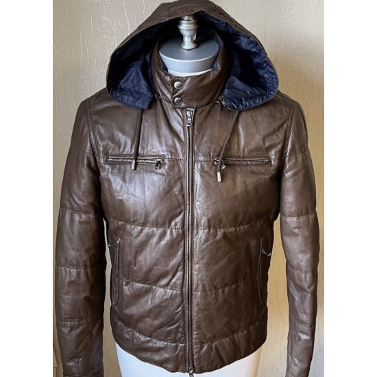 Brunello Cucinelli Leather Biker Zip-Up Pocket Hooded Jacket