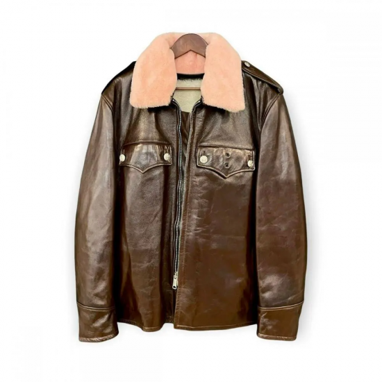 Calvin Klein Brown Leather Police Jacket