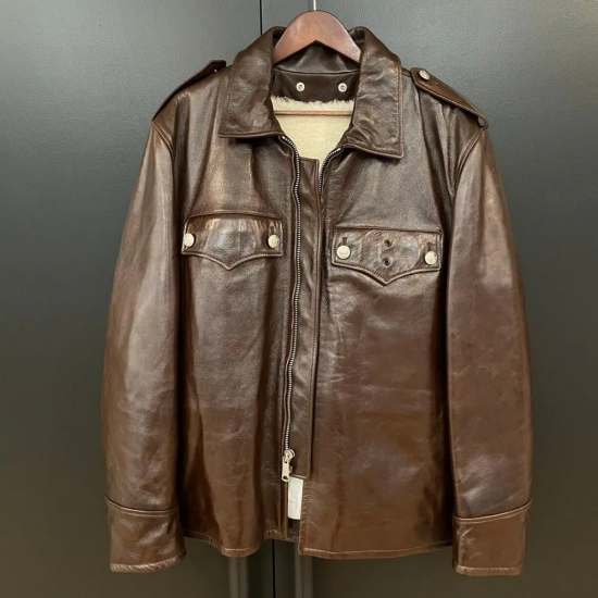 Calvin Klein Brown Leather Police Jacket