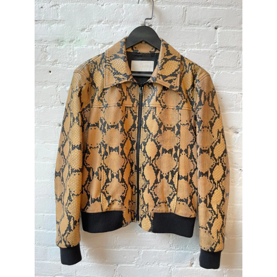 Celine × Hedi Slimane Python Embossed Brown Bomber Leather Jacket