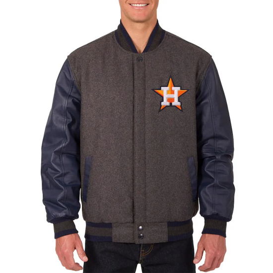 Charcoal Navy Houston Astros Varsity Wool Leather Jacket