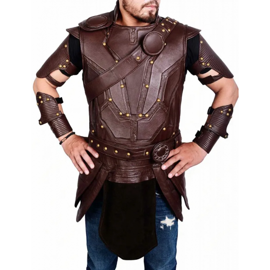 Chris Hemsworth Thor Ragnarok Brown Leather Vest with Removable Belts