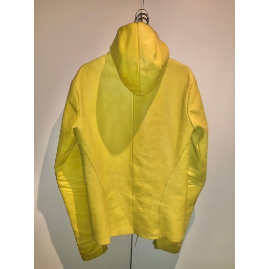 Citronella Yellow Hooded Aviator Leather Jacket