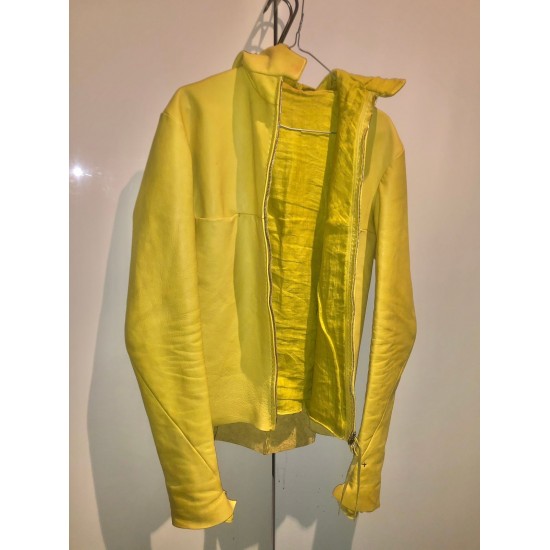 Citronella Yellow Hooded Aviator Leather Jacket