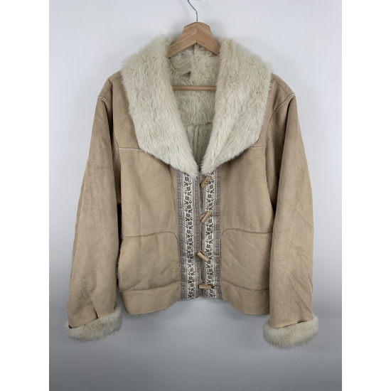 Coldwater Creek 1990s Fur Lined Beige Suede Leather Jacket