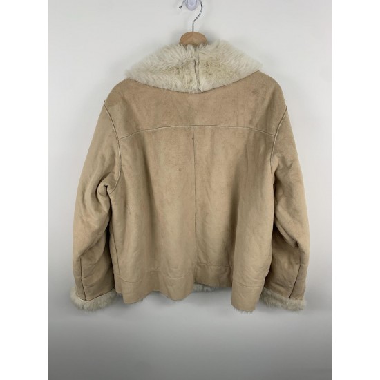 Coldwater Creek 1990s Fur Lined Beige Suede Leather Jacket