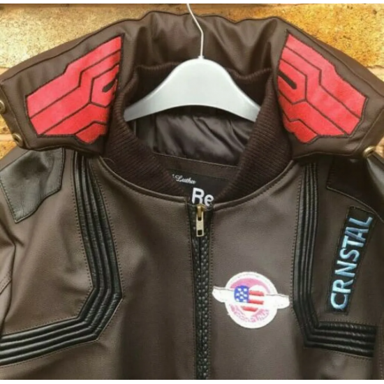 Cyberpunk 2077 Costume Jacket Mens Brown Leather Embroidery Coat