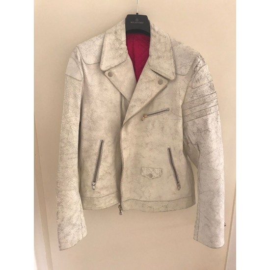 DONDUP Destroyed Couture White Leather Biker Jacket