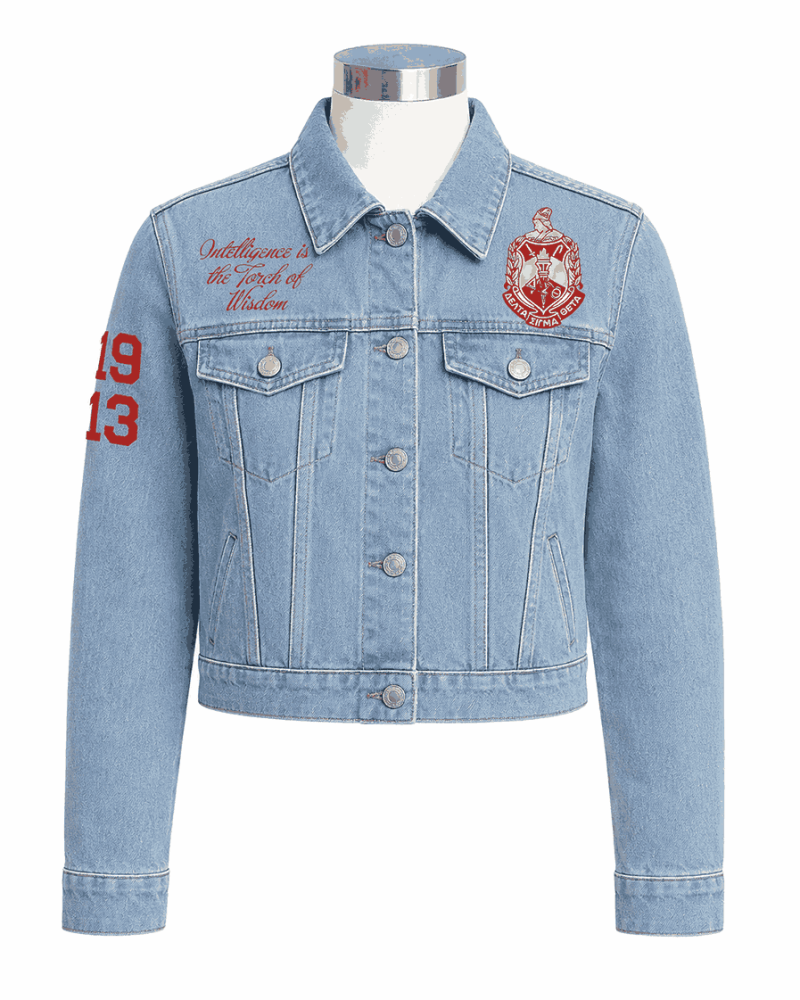 Delta Sigma Theta Style Denim Jacket - Unisex Delta Sigma Theta Style Denim Jacket - Unisex
