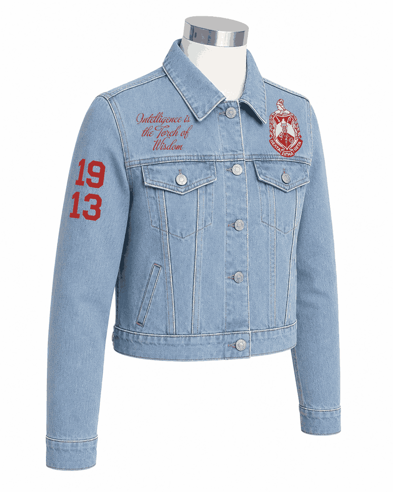 Delta Sigma Theta Style Denim Jacket - Unisex Delta Sigma Theta Style Denim Jacket - Unisex