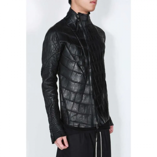 Exude Luxury with Leon Emanuel Blanck Genuine Alligator Black Leather Jacket