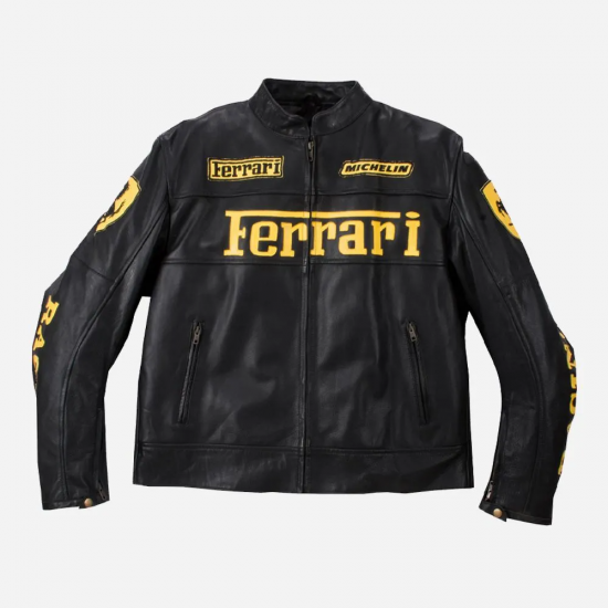 Ferrari Black Leather Motorcycle Biker Jacket