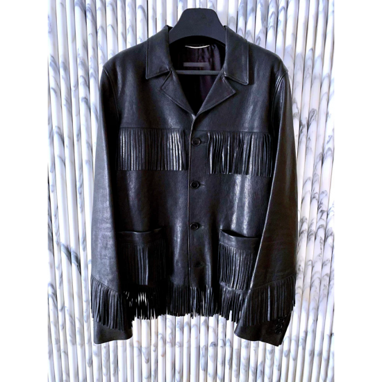 Hedi Slimane Curtis Fringe Western Lambskin Leather Jacket