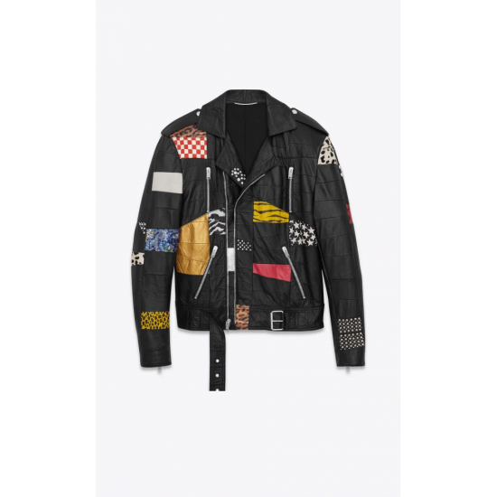 Hedi Slimane × Saint Laurent Paris Surf Sound Patchwork Python Leather Jacket