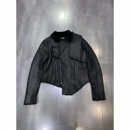 Helmut Lang Abstract Asymmetrical Shearling Leather Jacket