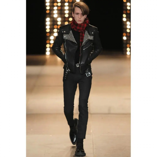 Iconic Saint Laurent Studded Biker Leather Jacket