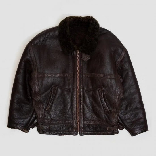 Issey Miyake UTAGAWA KUNIYOSHI Brown Leather Shearling Jacket