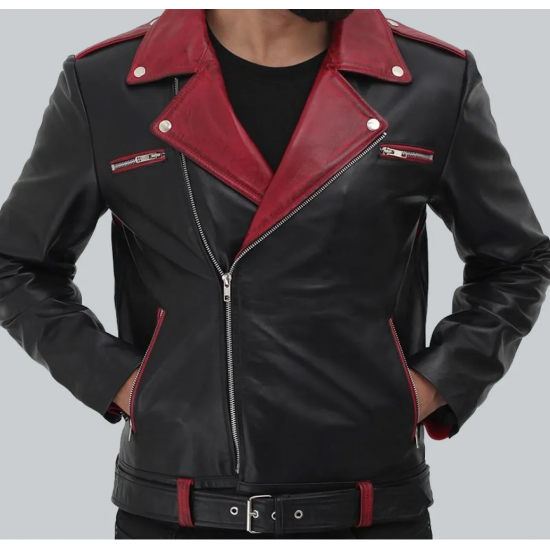 Jimmy Mens Black and Maroon Moto Jacket