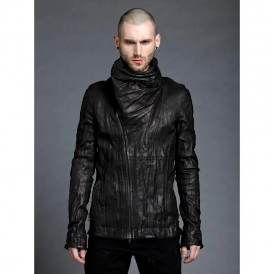 Julius Grail Archive Most Signature Cowl Neck Black Leather Jacket