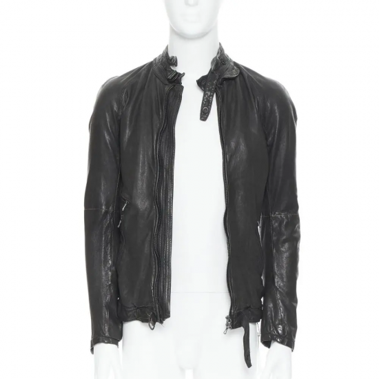 Julius New MA Black Tumbled Leather Zip Biker Jacket