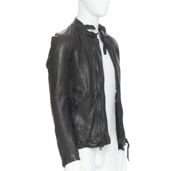 Julius New MA Black Tumbled Leather Zip Biker Jacket