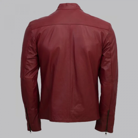 Men Maroon Belted Fashion Leather Jacket