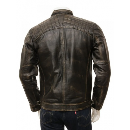 Men Real Leather Vintage Biker Jacket