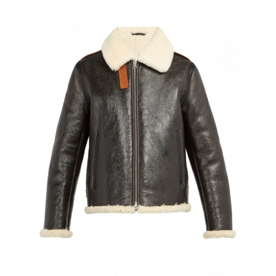 Men's Aviator Faux Shearling Black Leather Jacket