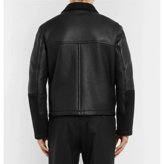 Men's Aviator Shearling Lined Leather And Suede Jacket