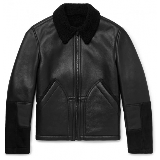 Men's Aviator Shearling Lined Leather And Suede Jacket