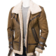 Men's Aviator Sheepskin Leather Faux Shearling Brown Jacket