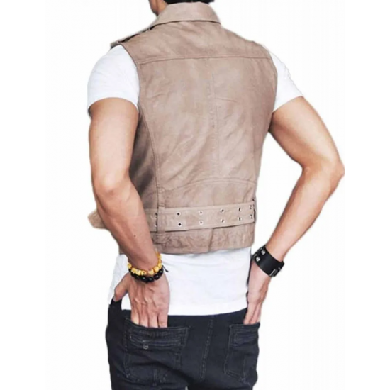 Men's Belted Asymmetrical Zipper Leather Vest