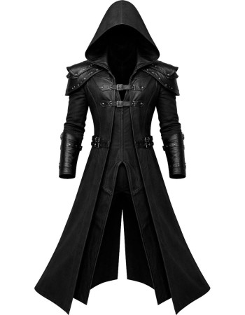 Men's Black Gothic Hooded Long Coat