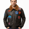 Men's Black Leather A-2 Bomber Flight Jacket with Shearling Collar