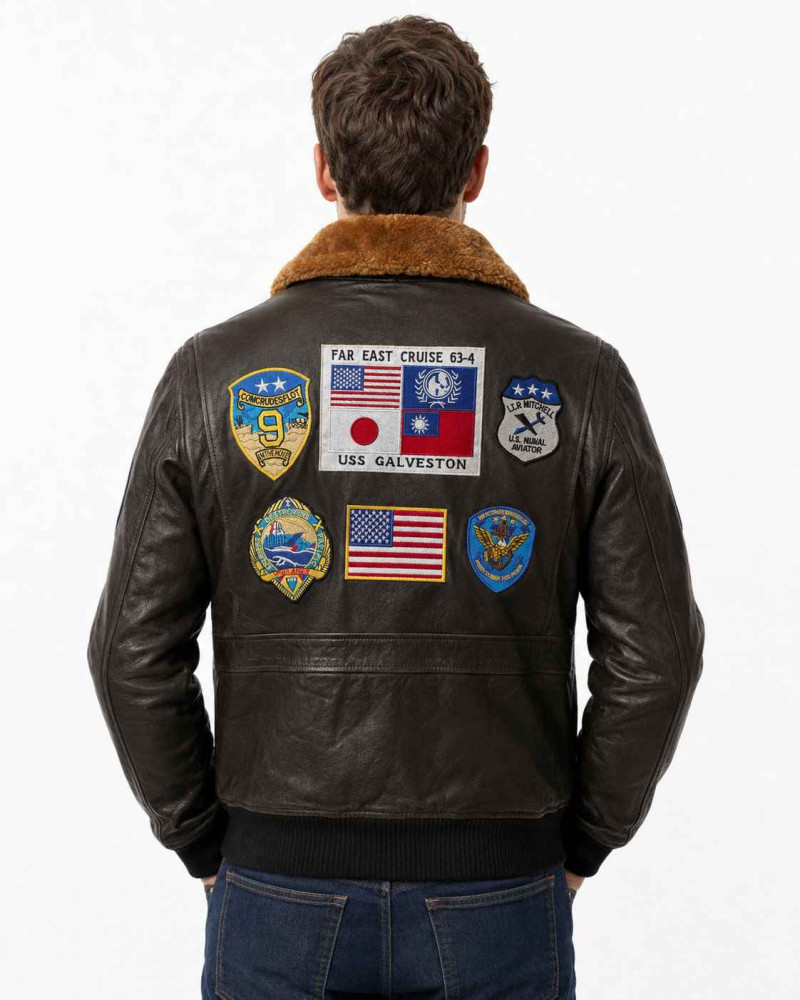 Men's Black Leather A-2 Bomber Flight Jacket with Shearling Collar