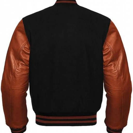 Men's Bomber Varsity Black and Brown Jacket