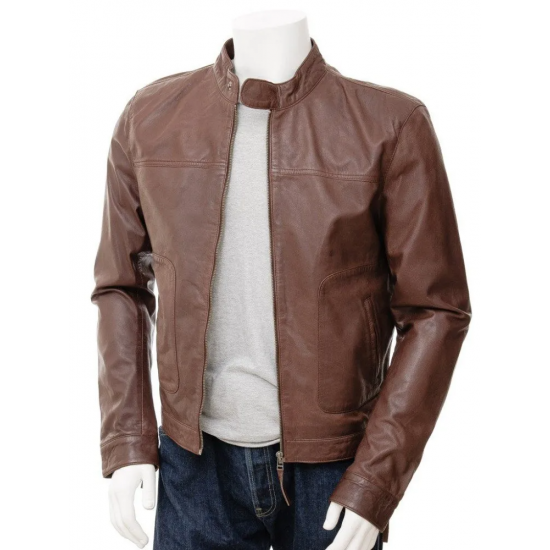 Mens Cafe Racer Leather Motorcycle Jacket