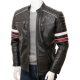 Mens Classic Racing Quilted Real Leather Biker Jacket