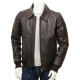 Men's Dark Brown & Red Leather Bomber Jacket